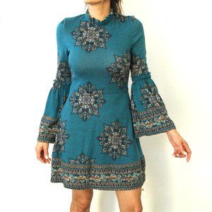 Xhilaration Mini Dress Bell Sleeve Boho Turquoise